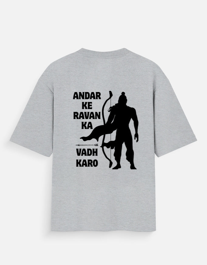 GreyMelange Oversized Ravan Ka Vadh Cotton T-Shirt