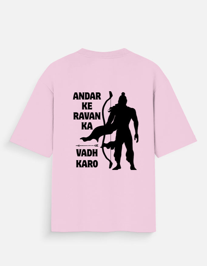 Light Baby Pink Oversized Ravan Ka Vadh Cotton T-Shirt