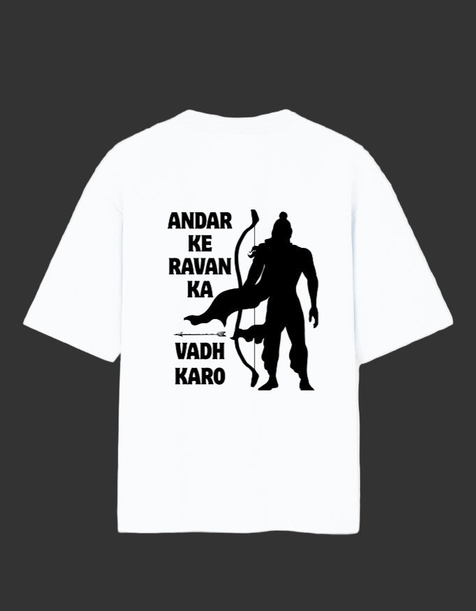 White Oversized Ravan Ka Vadh Cotton T-Shirt