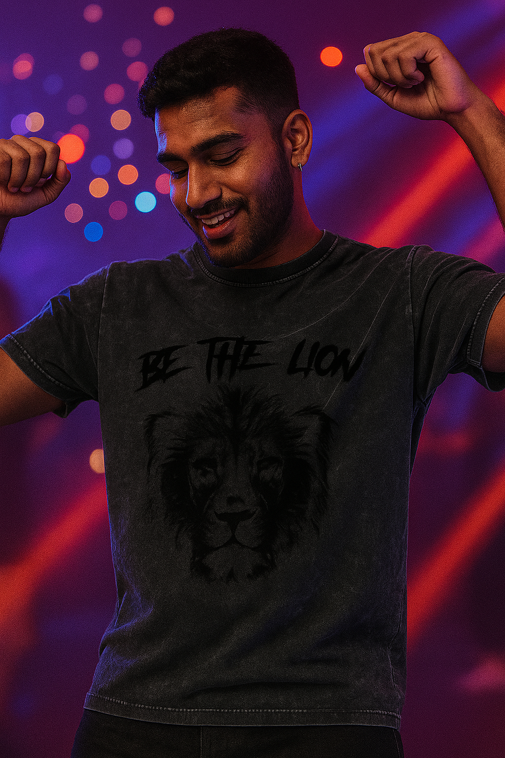 Be The Lion Acid Washed Oversized Tee