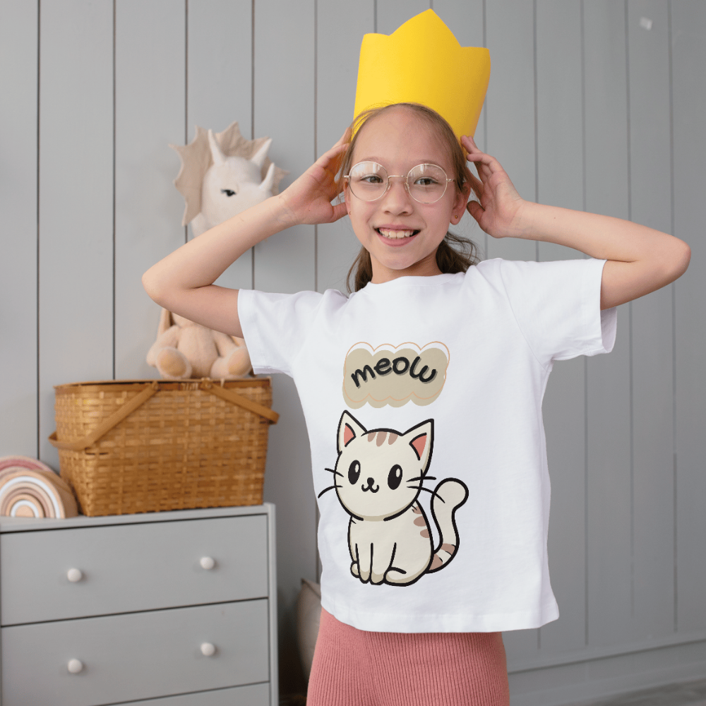 Meow Girl's Cotton T-Shirt | Tee Cabulary